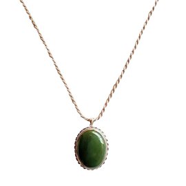 inconnue Ciondolo / spilla ovale in argento con cabochon in pietra jadejade