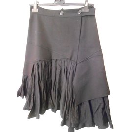 Marithé et François Girbaud schwarzer Rock aus Wollgabardine mit plissiertem Unterrock