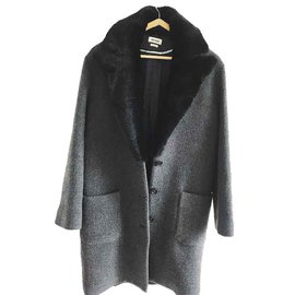 Abrigo oversize de lana Zadig & Voltaire con cuello de piel gris
