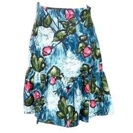 Gonna Kenzo in seta con stampa floreale bianca e blu