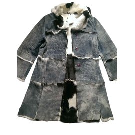 Autre Marque Abrigo Manifique de piel y efecto jeans azul gris