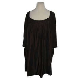 Dkny Seidenkleid aus Wolle Schokolade