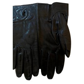Guanti Chanel in pelle blu scuro