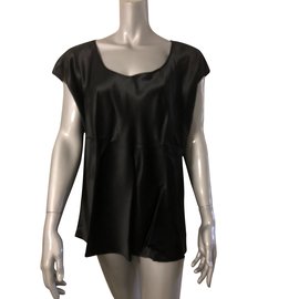 Marina Rinaldi Schwarzes T-Shirt aus Seidensatin mit kurzen Ärmeln