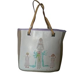 Autre Marque BARBARA RIHL Bolso Tote de Lona y Cuero con Bordado