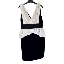 Marchesa Peplum vestido de coctel blanco y negro