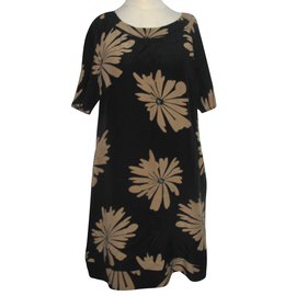 Joseph Seidenkleid mit Blumenmuster schwarz und caramel