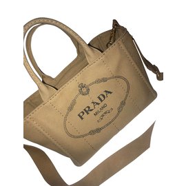 Bolso de mano Prada de lona color caramelo