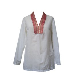 Kaftan Antik Batik in cotone bianco e rosso