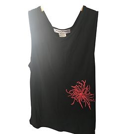 Top senza maniche Sonia Rykiel nero con fiore rosso ricamato