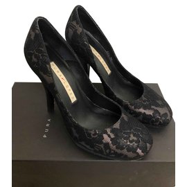 Pura Lopez Schwarze Pumps aus Spitze Absatz 11cm
