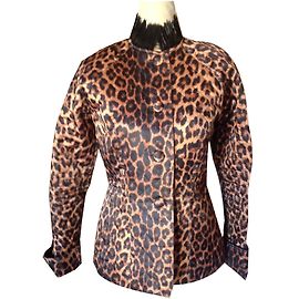 Autre Marque FABRICE KAN BLAZER IN SATIN LEOPARD- UND CHAPON-PFLANZEN