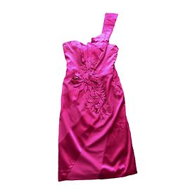 Vestido midi de un hombro Karen Millen fucsia algodón