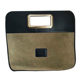 Clutch Rochas in pelle beige e blu navy