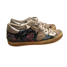 Sneakers Philippe Bianche in Pelle Fiori Argentati 37 - Philippe Model