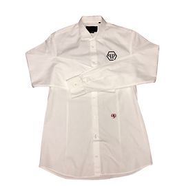 Camicia Philipp Plein Bianca in Cotone con Motivo ASR Taglia L