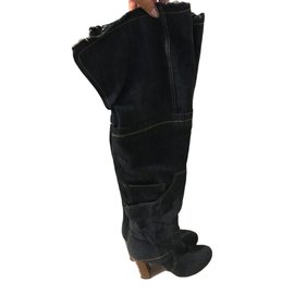 Chanel R-Renzi Denim Overkneehigh Boots Dunkelblau