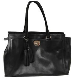 Borsa a mano Coach in pelle nera con pompon