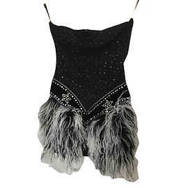 Vestido Manoush de algodón azul con plumas de avestruz Talla 42