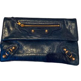 Clutch Balenciaga Envelope Pelle Blu Scuro Oro Metallizzato