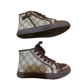 Sneakers Gucci Kids Rising Marroni Pelle e Tela Taglia 30