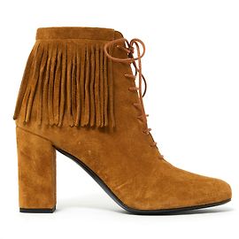 Stivaletti Saint Laurent in camoscio color cammello con frange 38.5