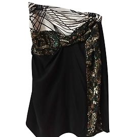 Falda Dries Van Noten de seda negra metalizada bordada