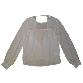 Cooperative White Blouse with Transparent Sleeves and Open Back - Autre Marque
