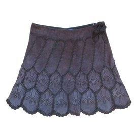 Autre Marque Falda marrón de cuero de pecarí Chine Collection
