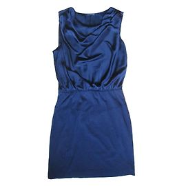 Vestido Luisa Cerano Azul Marino de Satén y Algodón Cuello Alto