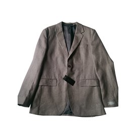 Giacca da completo Azzaro Taupe in lino e cotone Taglia 52