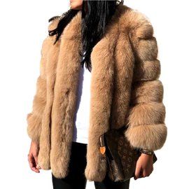 Abrigo de piel de zorro beige - Autre Marque