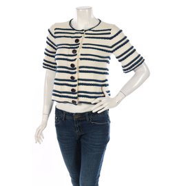 Marc by Marc Jacobs Cardigan Gestreift Weiß Blau Baumwolle S