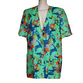 Autre Marque Lange Leinenjacke mit floralem Print grün