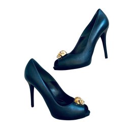 Décolleté con punta aperta Alexander McQueen in pelle nera - Alexander Mcqueen