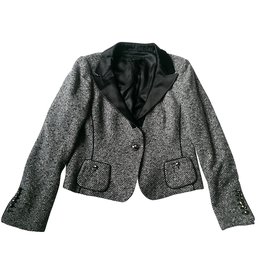 Blazer Escada in tweed nero e grigio fodera in seta Taglia 40
