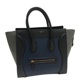 Bolsa de mão Céline Mini Luggage em couro azul marinho
