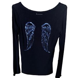 Top Berenice a maniche lunghe con ali di paillettes Blu scuro