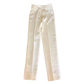 Autre Marque Cremefarbene Vintage Brokat-Seidenhose T.34-36