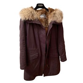 Parka Army Yves Salomon Azul Marino Algodón y Conejo