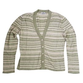 Valentino Gestreifte Strickjacke aus Baumwolle und Seide Grün
