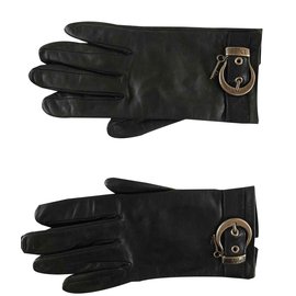 Dior Handschuhe aus schwarzem Leder mit Schnalle und Logo