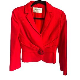 Red Valentino Rote Baumwolljacke mit Kristallblumenknopf