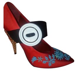 Scarpe di marca PRADA "Raso Ricamo" colore Fuoco-Turchese - Prada
