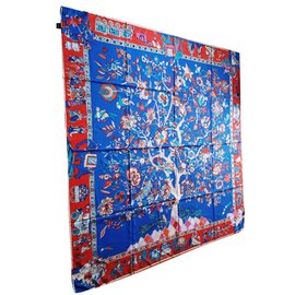 Sciarpa in seta blu con motivo indiano 130 x 130 cm - Autre Marque