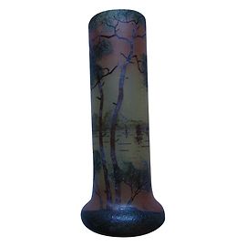 inconnue Art Nouveau blown glass vase Asian landscape