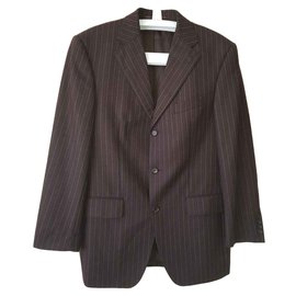 Blazer Windsor de lana a rayas marrón beige rojo