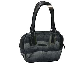Longchamp Cosmos Handtasche aus schwarzem Leder und grauem Fell