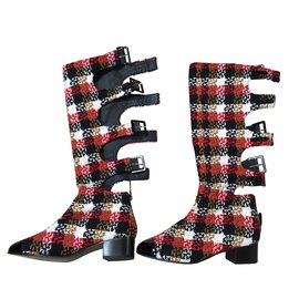 Botas Chanel de Tweed Rojo Negro Blanco Talla 38