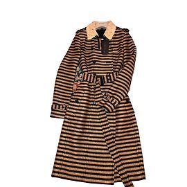 Gabardina Burberry Prorsum Caramelo con Cuello de Rafia Marfil